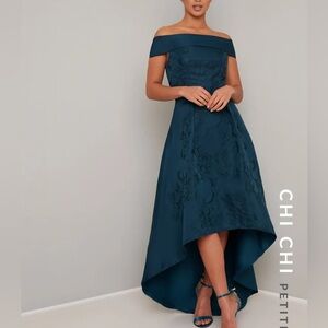 Chi Chi London Teal Off-Shoulder High Low Dress